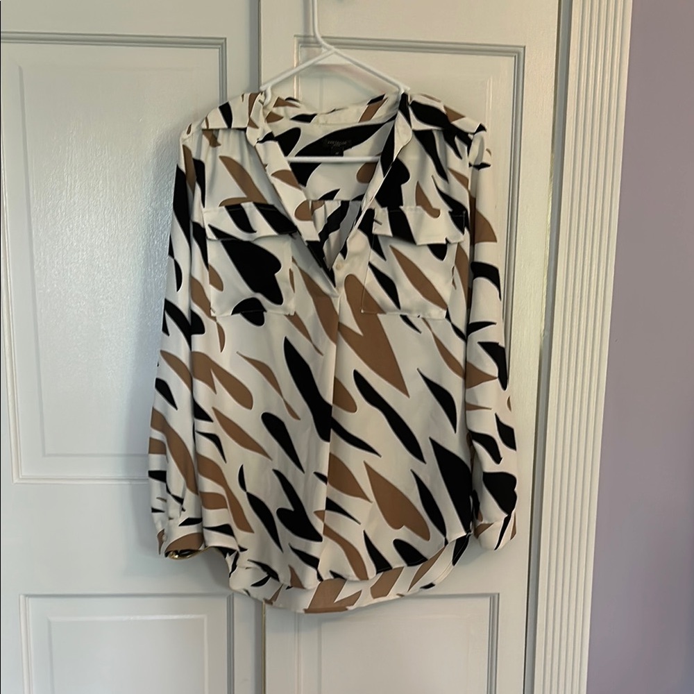 Ann Taylor Brown and Tan Boxy Button Down Shirt